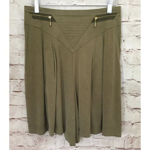 Vintage 90's CACHE Olive Green High Waisted Pleated Gaucho Dress Shorts Size 10 - Picture 1 of 4